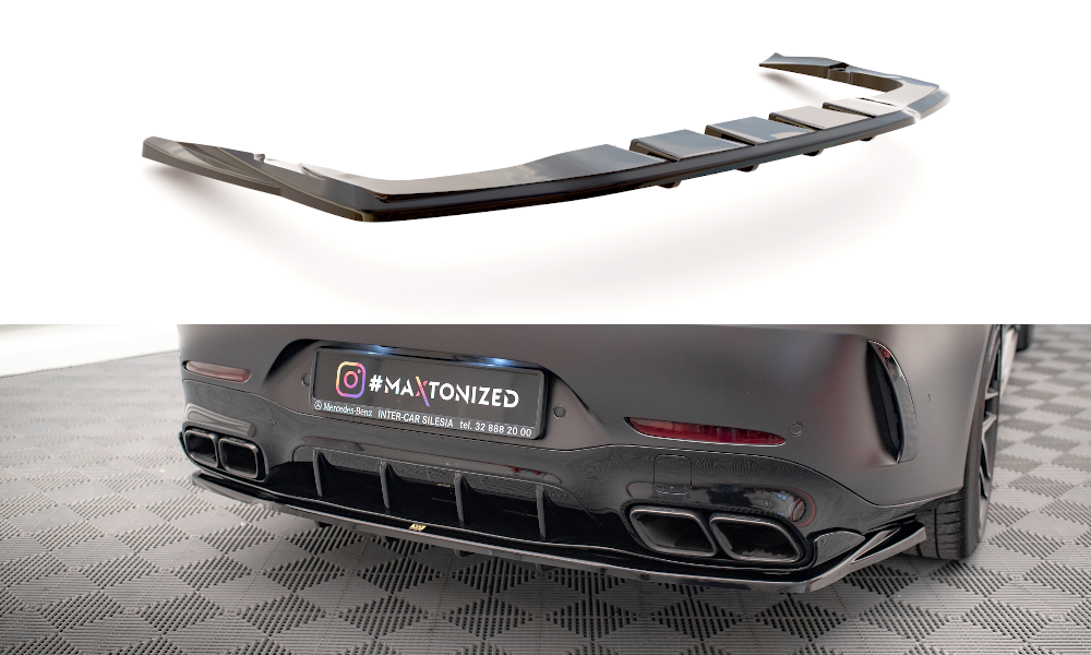 Maxton Mittlerer Cup Diffusor DTM Look Heck Ansatz für Mercedes-AMG GT 63S 4 Door Coupe Aero X290 schwarz Hochglanz