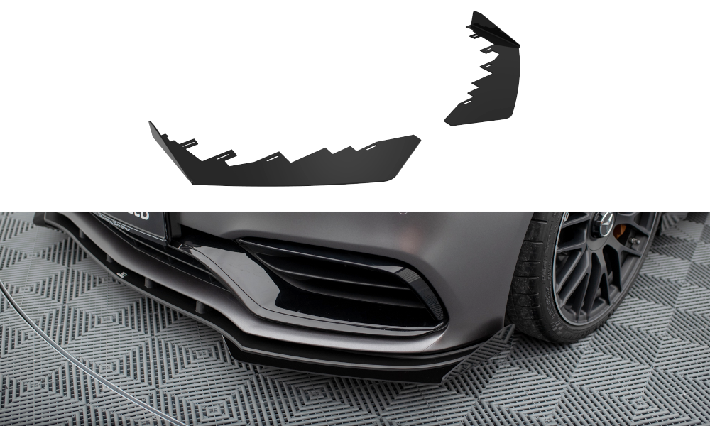 Maxton Front Stoßstange Flaps für Mercedes-AMG C63 Limousine / Kombi W205 Facelift schwarz Hochglanz