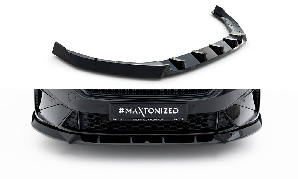 Maxton Front Ansatz V.2 passend für Octavia RS Liftback / Combi Mk4 Facelift schwarz Hochglanz