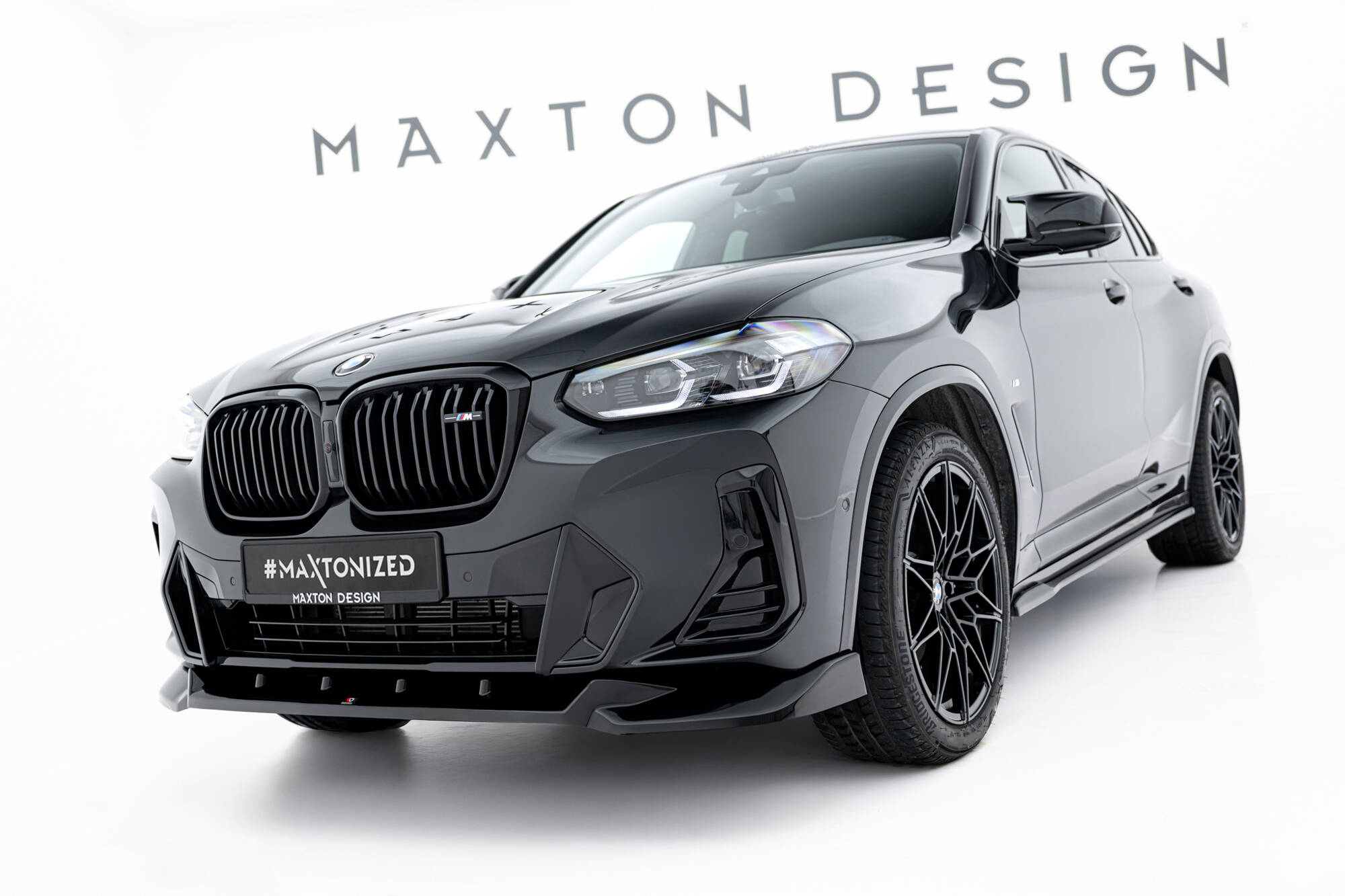 Maxton Front Ansatz V.2 für BMW X4 M-Paket G02 Facelift schwarz Hochglanz