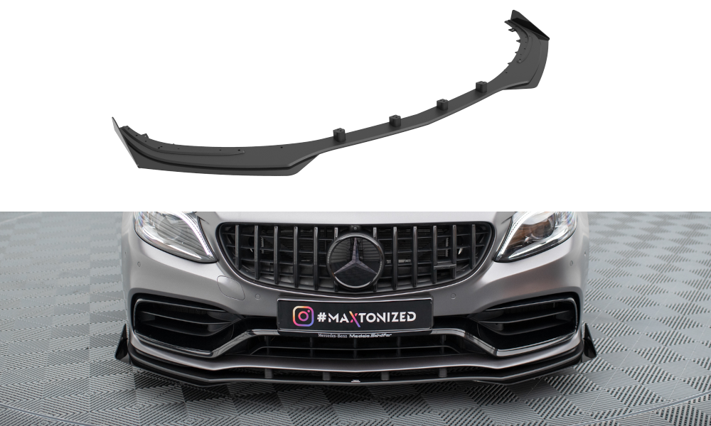 Maxton Street Pro Front Ansatz für +Flaps für + Flaps Mercedes-AMG C63 Limousine / Kombi W205 Facelift schwarz Hochglanz